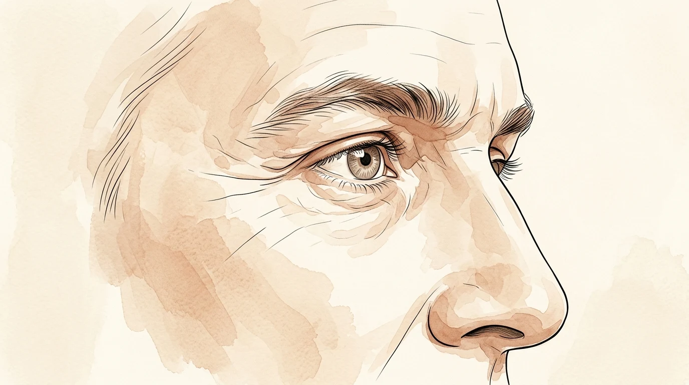 Ilustração editorial de um perfil masculino destacando a região periocular, pálpebras e sobrancelhas com naturalidade.