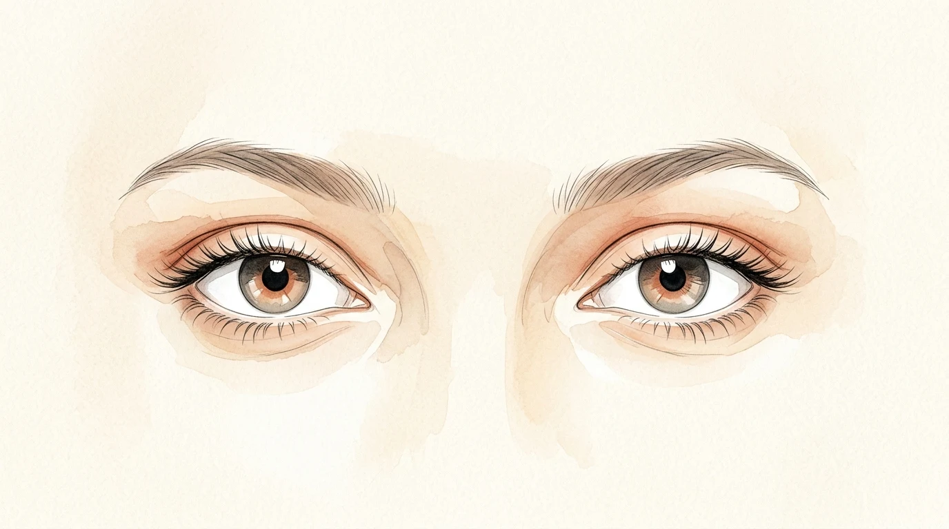 Ilustração editorial de olhos femininos com definição harmônica do côncavo e sulco palpebral superior.