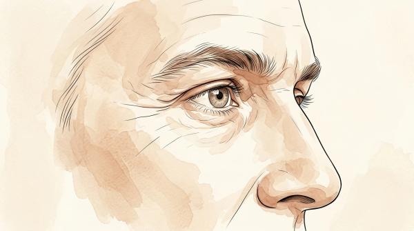 Ilustração editorial de um perfil masculino destacando a região periocular, pálpebras e sobrancelhas com naturalidade.